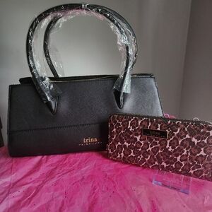 Trina Turk NWT Black Colorblock Satchel 2 Pc Set,and shoulder strap